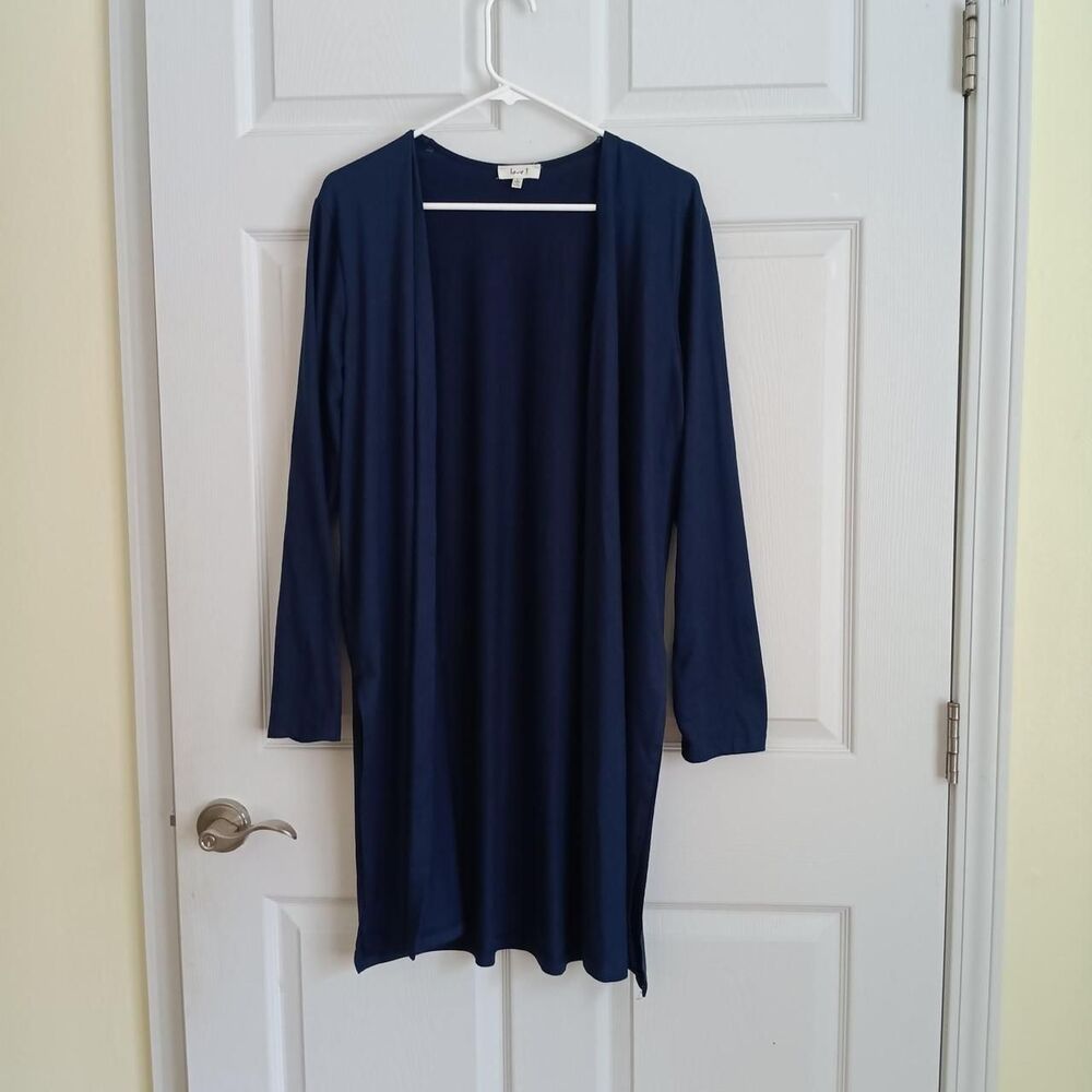 Love j Classic navy blue longline open-front cardigan jacket Large
